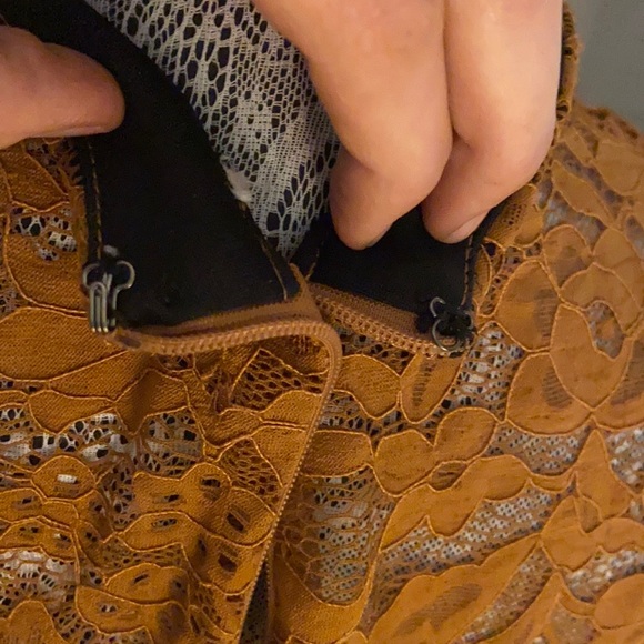Long Sleeve Lace Gold/ Burnt Orange Midi Dress. - Picture 5 of 5